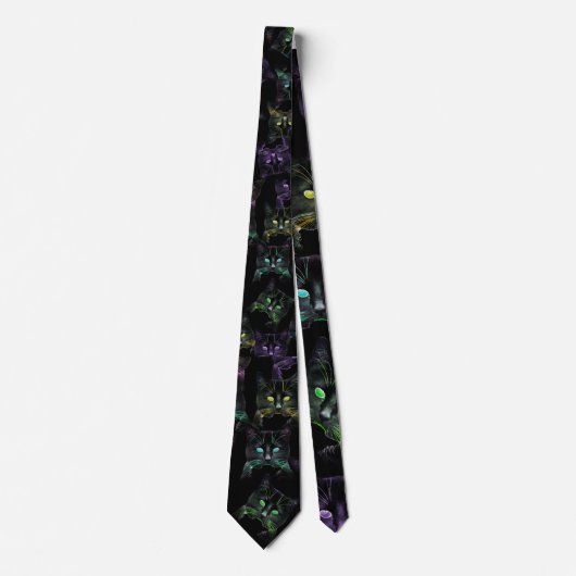 Cravate Chats cool sur Noir ! Chats multicolores (Devant)