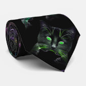 Cravate Chats cool sur Noir ! Chats multicolores (Roulé)