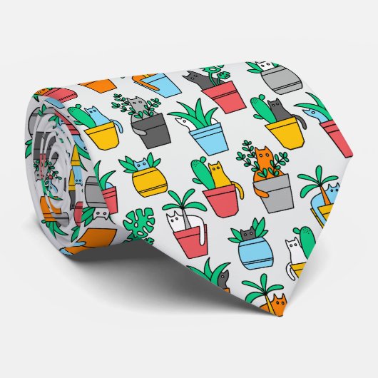 Cravate Chats dans les pots à fleurs (Roulé)