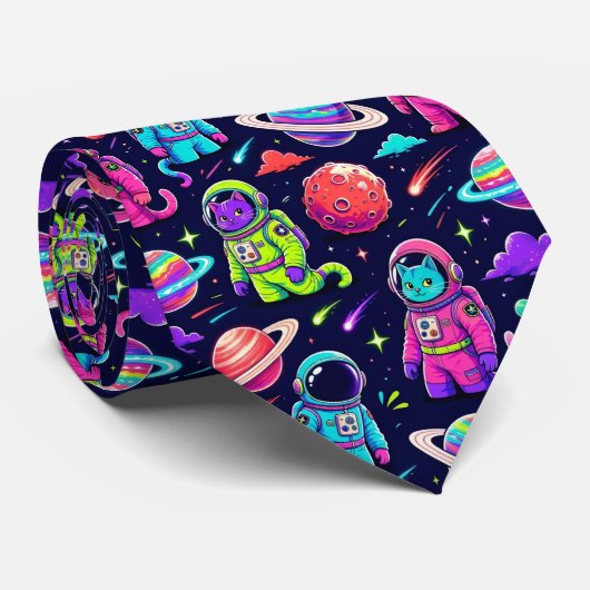 Cravate Chats de l'espace Planètes Intergalactiques Systèm (Roulé)