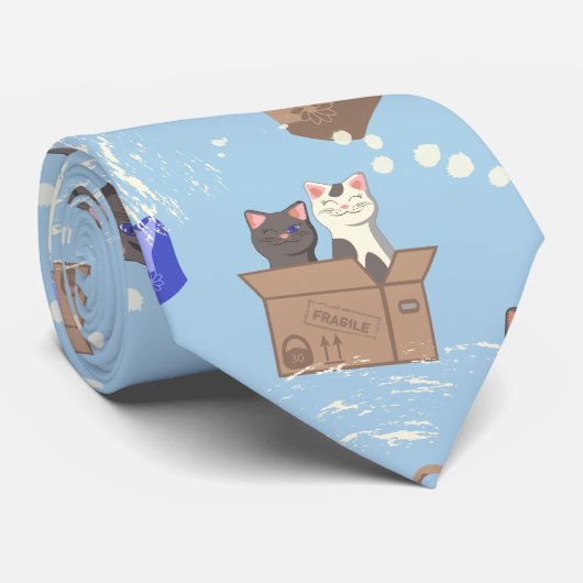 Cravate Chats en boîte et gouttes de lait sur bleu (Roulé)