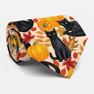 Cravate Chats noirs et citrouilles