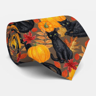 Cravate Chats noirs et citrouilles 2