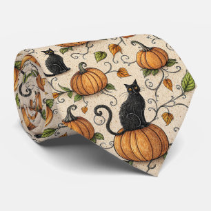 Cravate Chats noirs et citrouilles motif Halloween