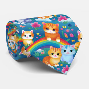 Cravate Chats sur des arcs-en-ciel mignons et colorés