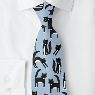 Cravate Chats Tuxedo Noir et Blanc Bleu