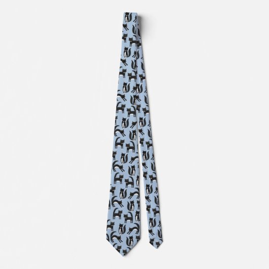 Cravate Chats Tuxedo Noir et Blanc Bleu (Devant)