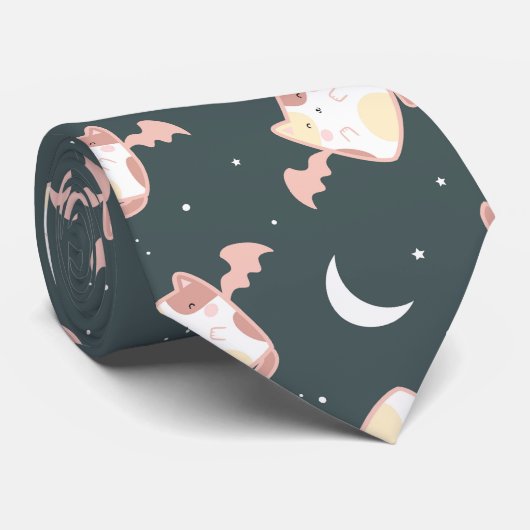 Cravate Chats volants mignons dans un Arrière - plan bleu (Roulé)