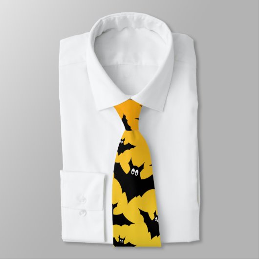 Cravate Chauve-souris jaune orange Halloween motif (Attaché)