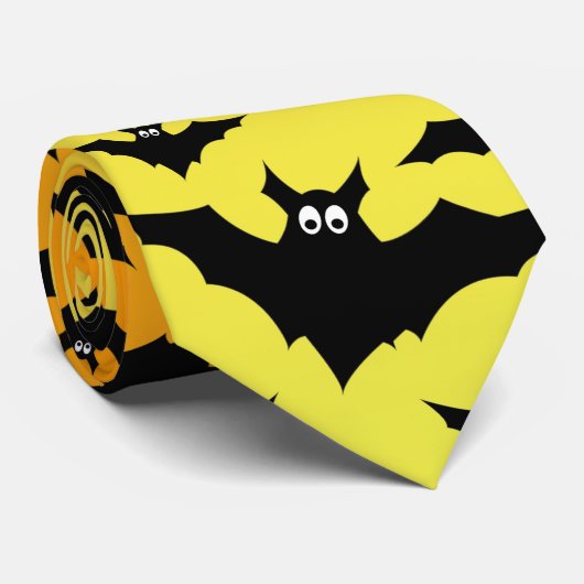 Cravate Chauve-souris jaune orange Halloween motif (Roulé)