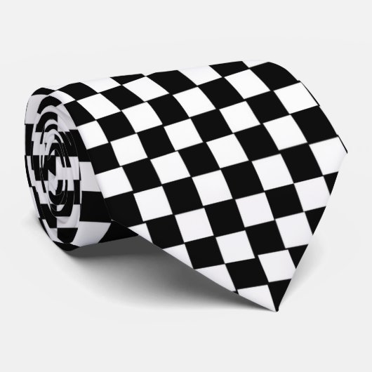 Cravate Checkered (noir et blanc) (Roulé)