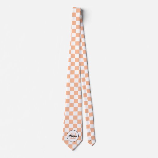 Cravate Checkered squares peach white retro Monogram (Devant)