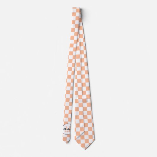 Cravate Checkered squares peach white retro Monogram (Dos)