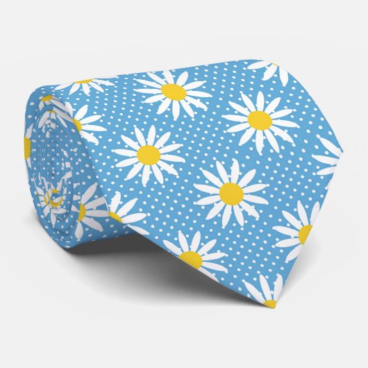 Cravate Cheerful Powder Blue Retro Daisy Flower Polka Dot (Roulé)