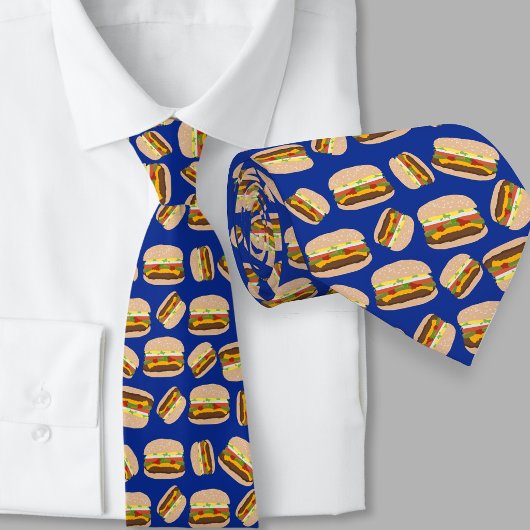 Cravate Cheeseburgers motif Foodie Bleu