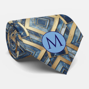 Cravate Chemise en faux soie à monogramme Marbre bleu +