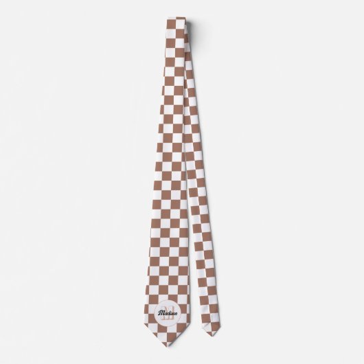 Cravate Chèque carré mocha brun blanc rétro Monogramme (Devant)