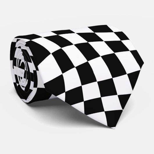 Cravate Chèques en noir et blanc ondulés (Roulé)