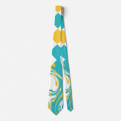 Cravate Chèques et permules en Turquoise, Jaune et Blanc (Devant)
