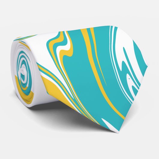 Cravate Chèques et permules en Turquoise, Jaune et Blanc (Roulé)