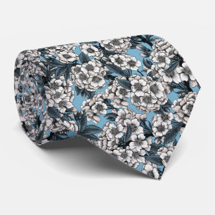 Cravate Cherry blossom in white and blue