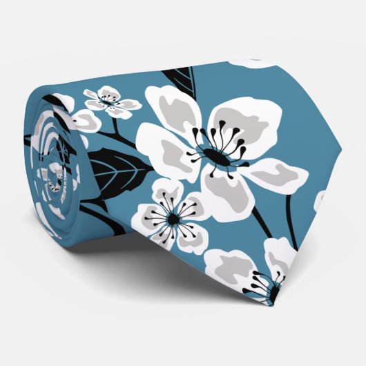 CRAVATE CHERRY BLOSSOM - SAKURA (BLEU FUMEUR) (Roulé)