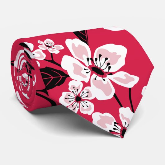 CRAVATE CHERRY BLOSSOM - SAKURA (ROUGE) (Roulé)