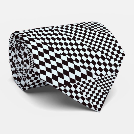 Cravate Chess board diagonal black and white neck tie (Roulé)