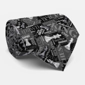 Cravate Chess Terms and Pieces Black and White ID784 (Roulé)