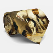 CRAVATE CHEVAL BLANC AVEC CHIENS ET FALCONS EN STABLE (Roulé)