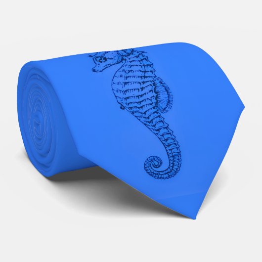 Cravate cheval de mer graphique en bleu (Roulé)