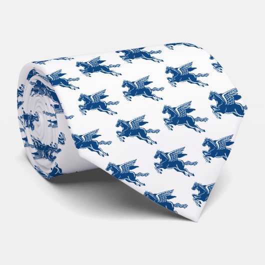 Cravate Cheval volant - Indigo Style bleu & blanc sur blan (Roulé)