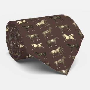 Cravate Chevaux de selle élégants vintage marron beige
