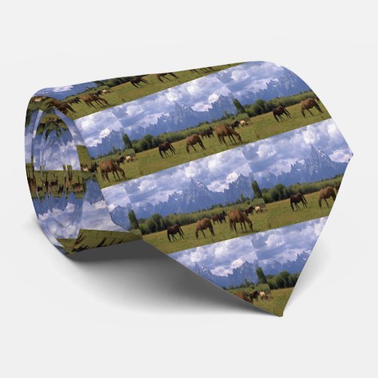 Cravate Chevaux grands de Teoton grazzing dans l'herbe, (Roulé)