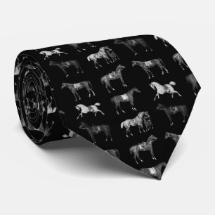 Cravate Chevaux noirs élégants et vintage sellés