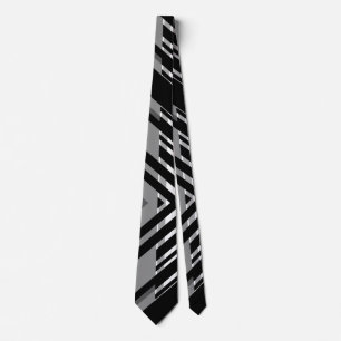 Cravate Chevron Barcode Rayé Gris Noir