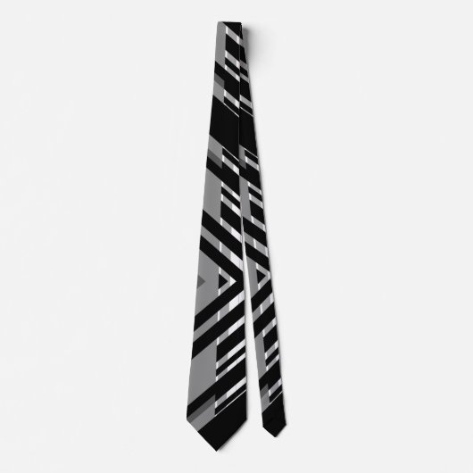 Cravate Chevron Barcode Rayé Gris Noir (Devant)