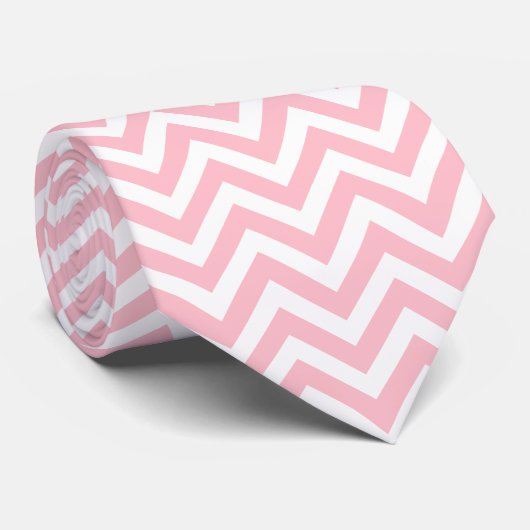 Cravate Chevron horizontal rose et blanc de grande taille (Roulé)