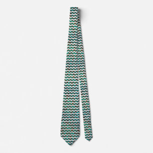 Cravate Chevron Leopard Impression Brown et Turquoise