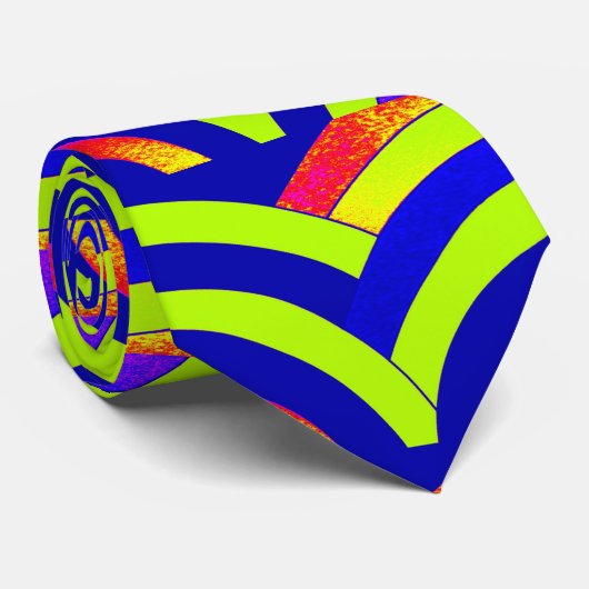 Cravate chevron moderne moderne vert/bleu incurvé (Roulé)