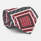 Cravate Chevron rayé carré gris blanc rouge moderne (Roulé)