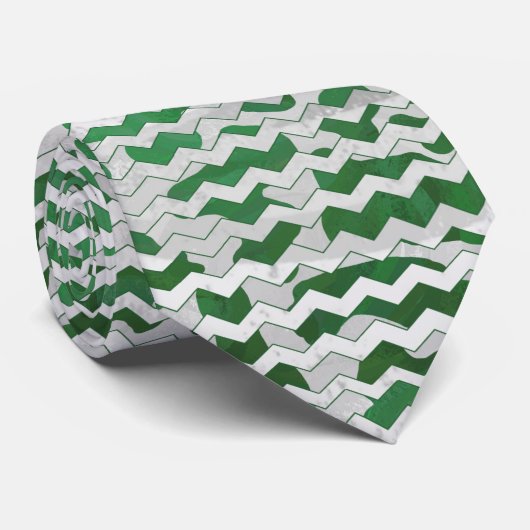 Cravate Chevron Vache vert et blanc Impression (Roulé)