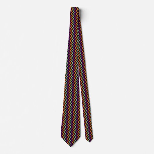 Cravate Chevron vertical citrouille, violet, vert et noir (Devant)