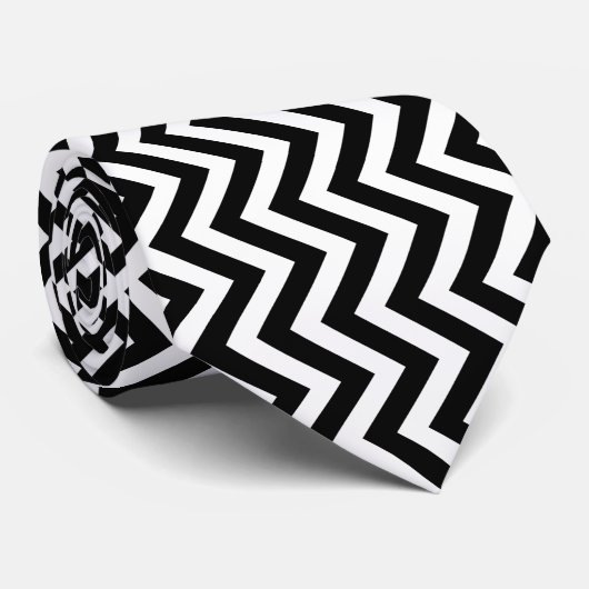 Cravate Chevron vertical noir et blanc de grande taille (Roulé)
