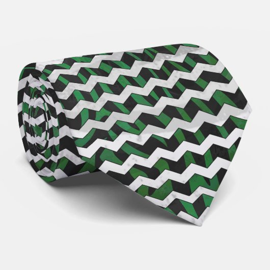 Cravate Chevron Zebra noir et vert (Roulé)