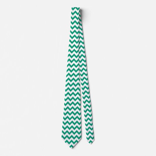 Cravate Chevron Zig Zag Motif Emerald Green White Chic (Devant)