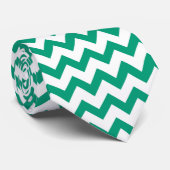 Cravate Chevron Zig Zag Motif Emerald Green White Chic (Roulé)