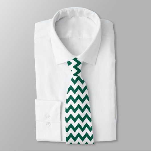 Cravate Chevron Zig Zag Motif Émeraude foncée Vert blanc (Attaché)