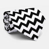 Cravate Chevron Zig Zag Pattern Chic Black White Scandi  (Roulé)