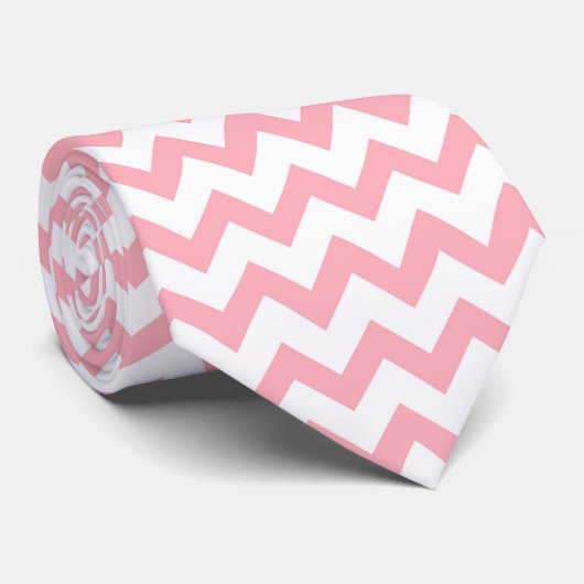 Cravate Chevron Zig Zag Pattern Chic Pink White Scandi (Roulé)